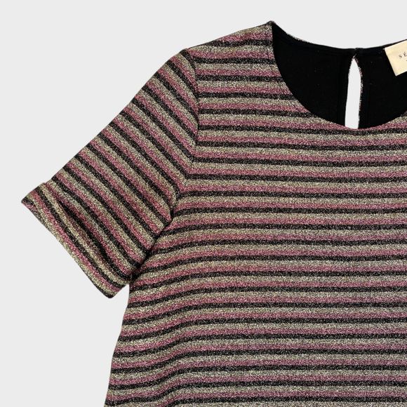 Sezane Sparkly Stripe Robe Mini Dress Black/Pink/Gold Women's Size Small - Picture 3 of 14